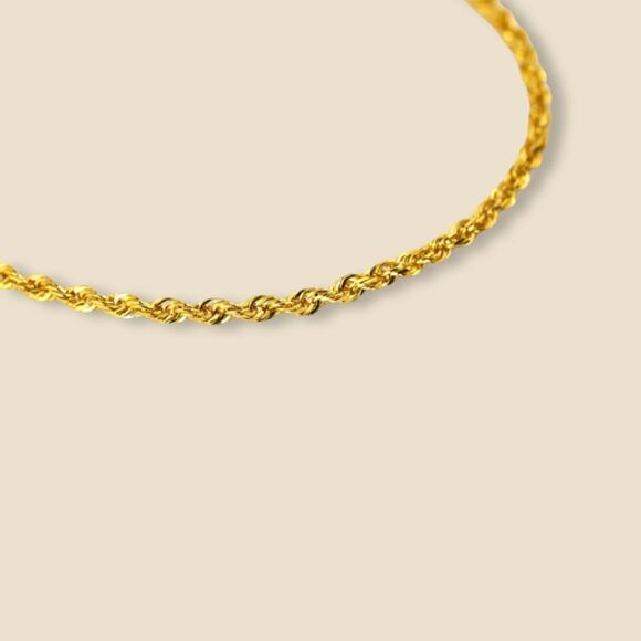 14K Yellow Gold 1.9mm Solid Rope Chain Necklace - Picture 3 of 3